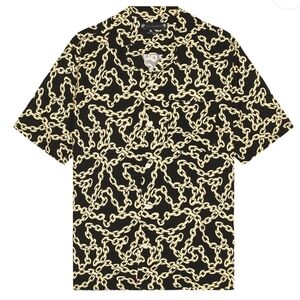AllSaints Black Short-Sleeve Button-Down with Tan Chain Print
